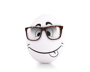 Concept white egg with emotions in clothes