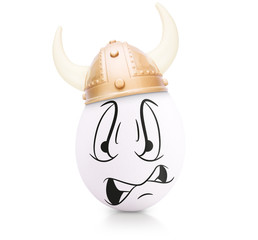 Concept white egg with emotions in clothes