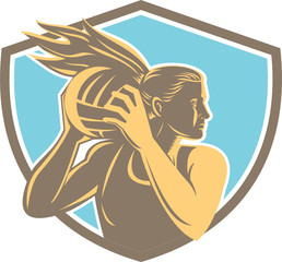 Netball Player Rebound Ball Shield Retro