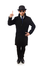 Man wearing black coat isolated on white