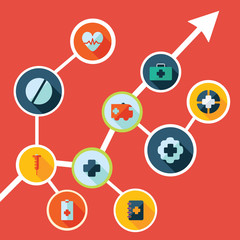 Flat concept, set modern design with shadow medicine