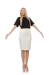 Elegant blonde girl isolated on white