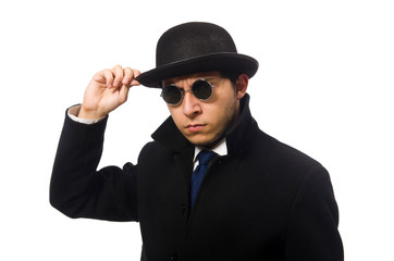 Man wearing black coat isolated on white