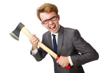 Young businessman with weapon isolated on white