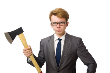 Young businessman with weapon isolated on white