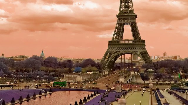 Pan Eiffel Tower Paris grunge, France, time lapse