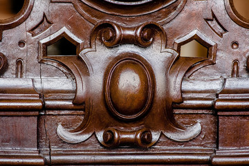 Wooden detail of old vintage chair macro or closeup