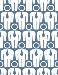 Repeated vector backdrop with people facing forward, white colla