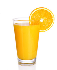 Glass of orange juice isolated on white