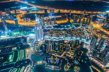 Panorama of night Dubai during sunset