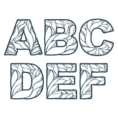 Herbal style single color beautiful font, typeset with floral el