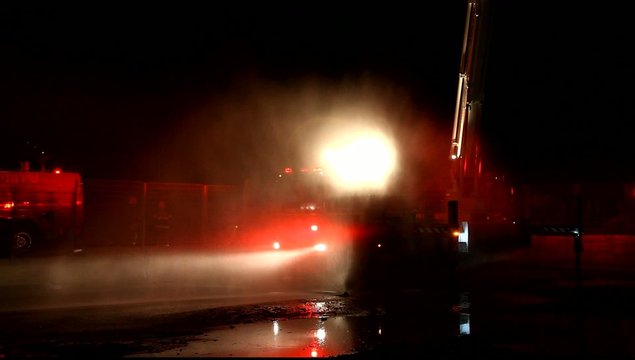 Flashing fireman emergency warning lights fire truck