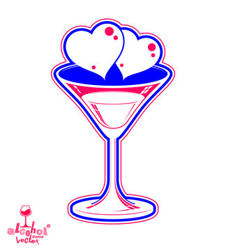 Valentine’s day festive illustration, martini glass with two l
