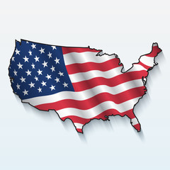 United States flag waving inside map