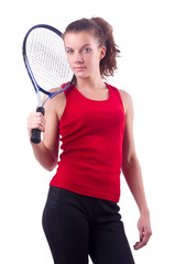Obraz na płótnie Canvas Woman tennis player isolated on white