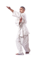 Karate fighter isolated on the white