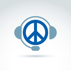 Call center icon with headphones, consultation symbol. Peace