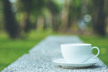 White coffee cup in the park
