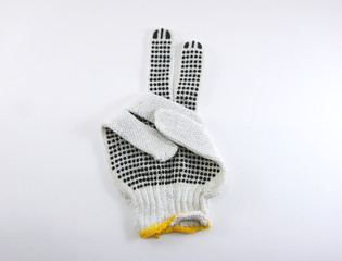 White base with rubber dot gardening gloves in peace finger