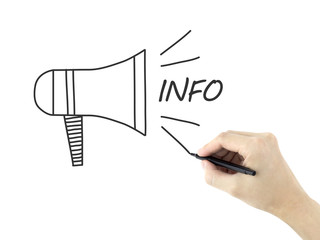 megaphone info concept drawn by man's hand