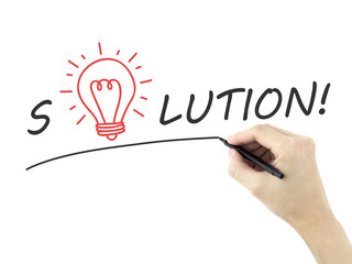 solution word written by man's hand