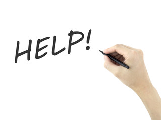 HELP word written by man's hand