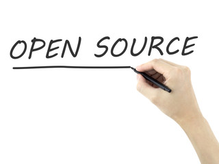 open source words written by man's hand