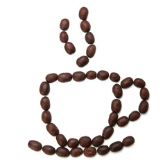 Coffee cup made by coffee beans isolated on white