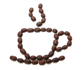 Coffee cup made by coffee beans isolated on white