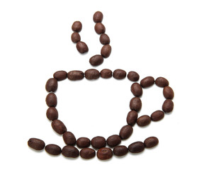 Coffee cup made by coffee beans isolated on white