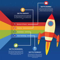 Business infographic with vintage rocket and rainbow