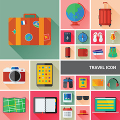 Travel icon set collection with flat and long shadow design