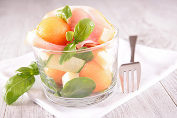 salad with melon,cucumber and prosciutto
