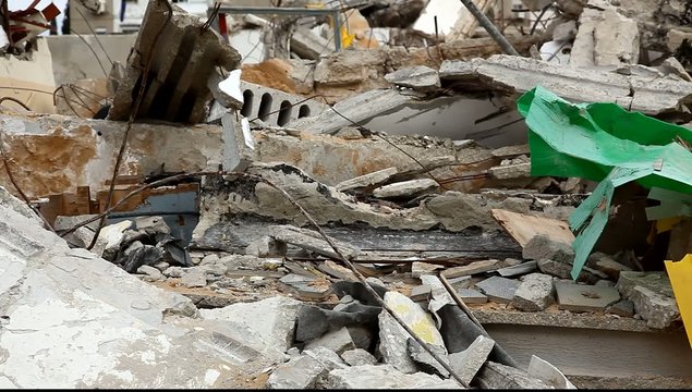 Rubble from rocket attack, earthquake, tornado, typhoon, hurricane