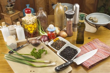 Home food preparation in the kitchen, roast pork on grill