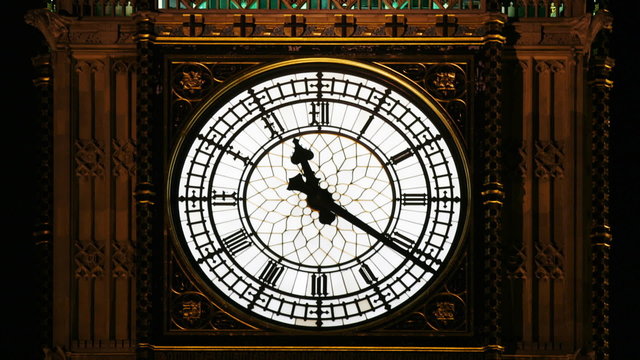 timelapse of the big ben clock moving at night, london, england