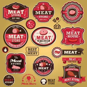 Vintage meat store label design set