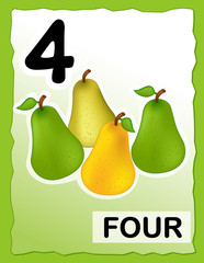 Number 4 kids learning card