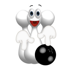 Funny cone pin with bowling ball cartoon comic illustration