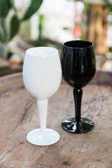 black and white wine glass