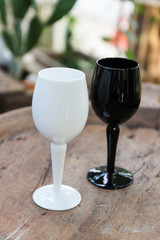 black and white wine glass