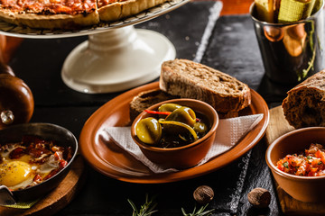 Spanish dinner cooked and served on the table