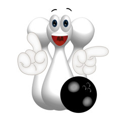 Funny cone pin with bowling ball cartoon comic illustration