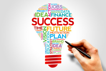 SUCCESS bulb word cloud, business concept