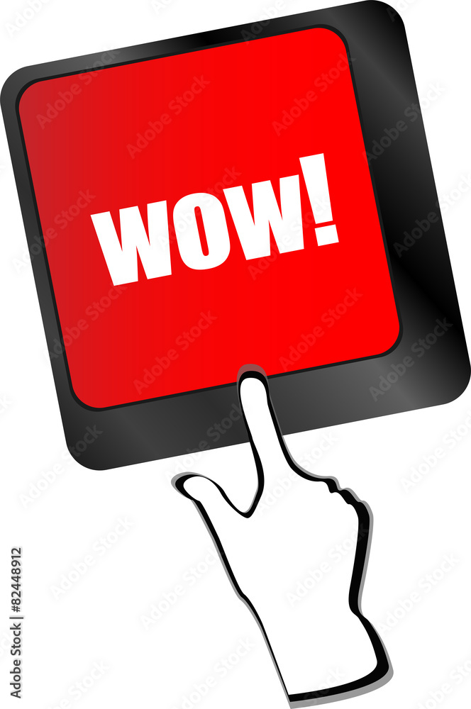 Poster wow button on computer keyboard key vector