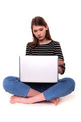Young Woman with PC Crossed Arms E-commerce Stock Image