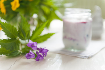 Obraz na płótnie Canvas Yogurt with blueberries