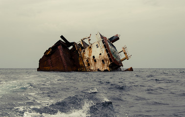 Shipwreck, rusty ship wreck