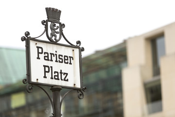 Pariser Platz sign in Berlin, Germany