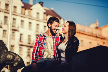 Fototapeta premium happy couple laughing at each other